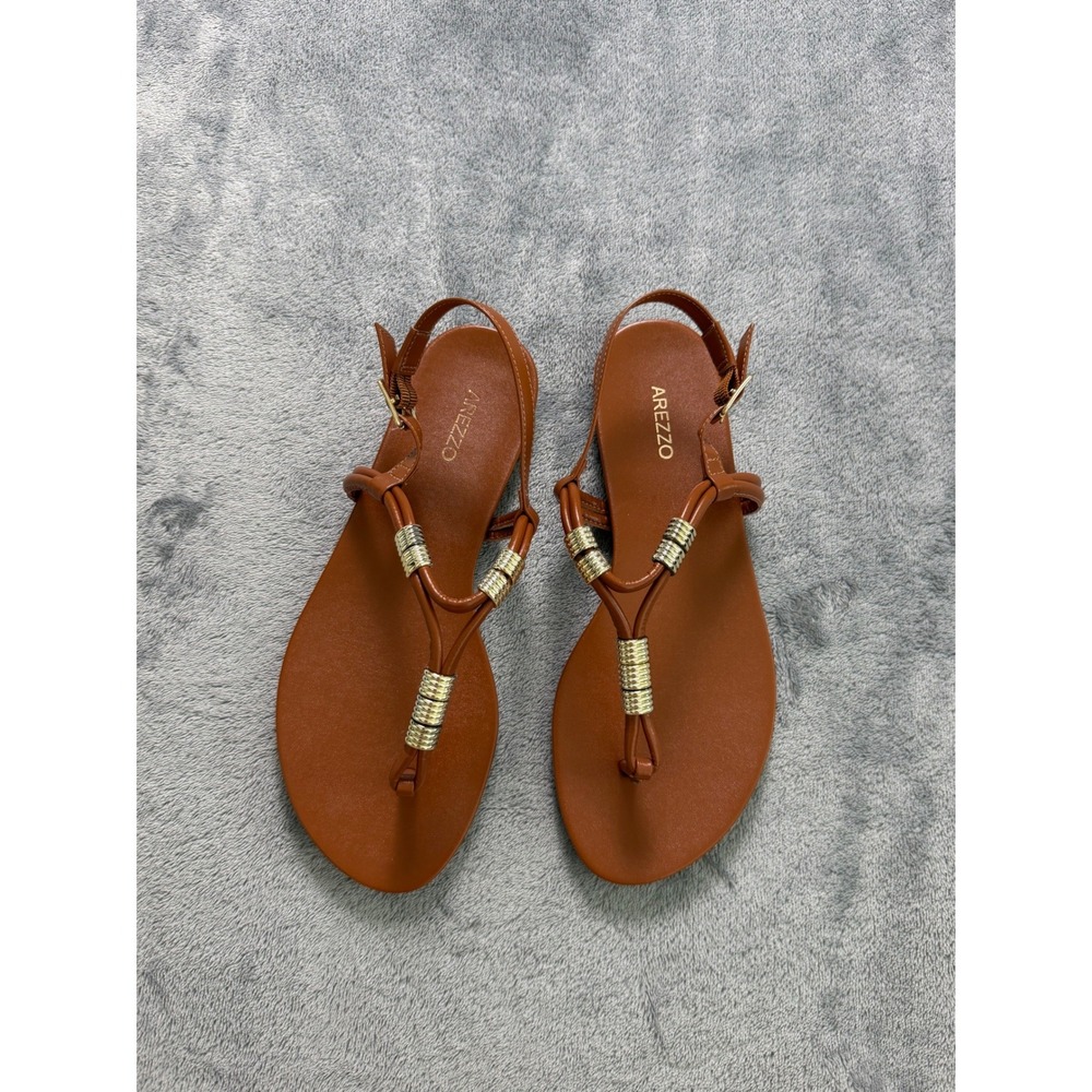 Arezzo Leather Cognac Brown Sandals Made in Brazil Coastal Summer European Italy - Picture 2 of 5